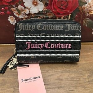 Juicy Couture Black and Pink Rhinestone Zip Around Wallet